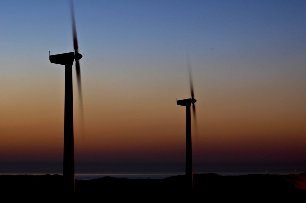 Wind turbines at dusk